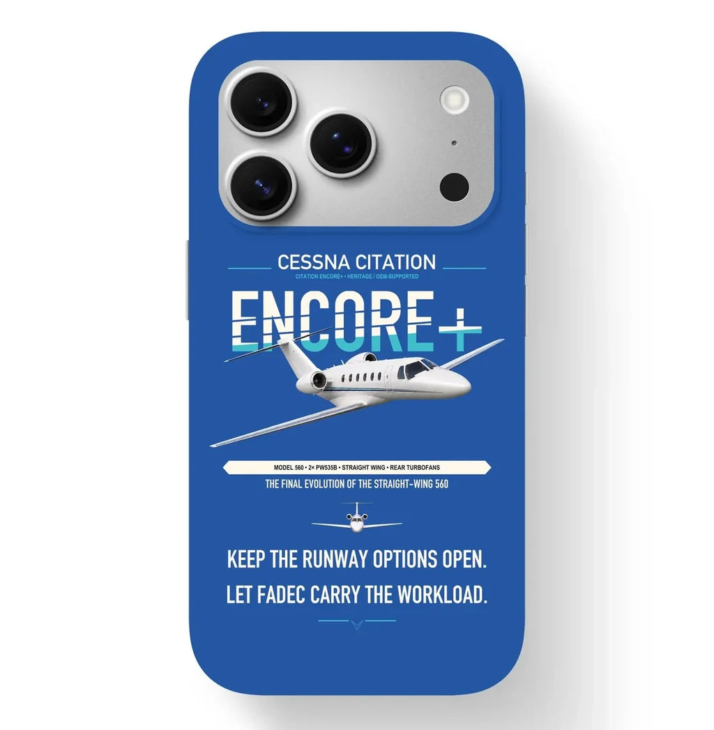 Cessna Citation Encore+ design on blue magsafe iphone case, for iPhone 17 Pro