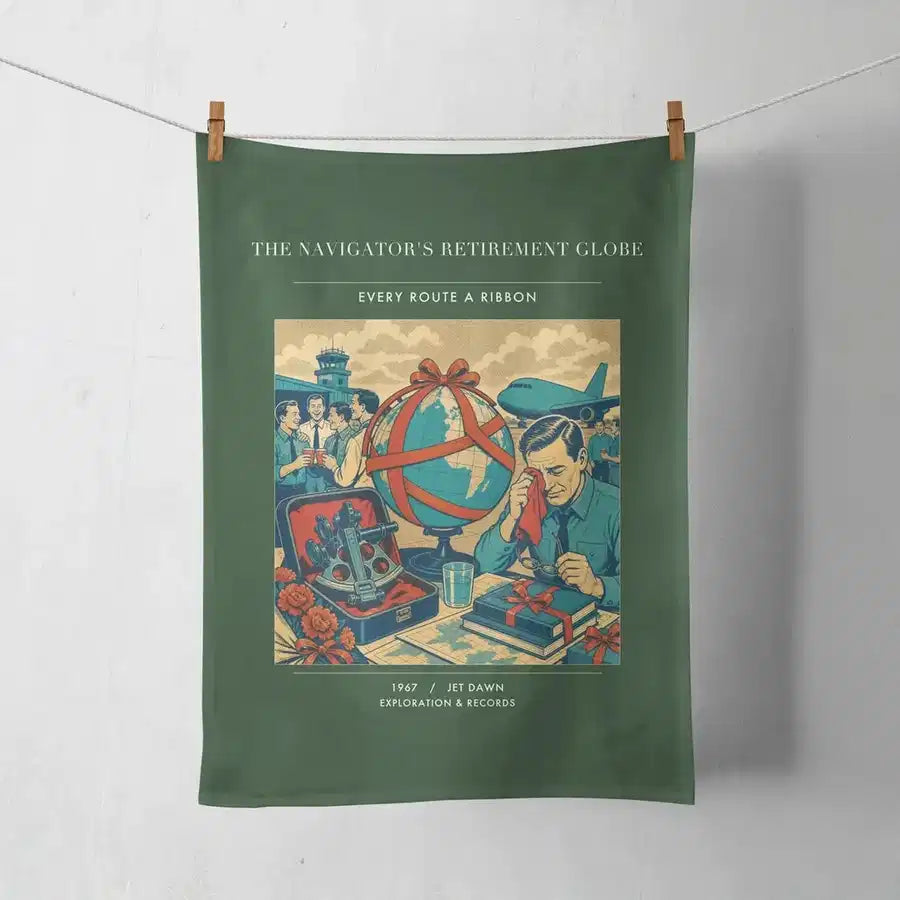 VINTAGE G4435 - The Navigator's Retirement Globe - Designed Towels design on darkgreen