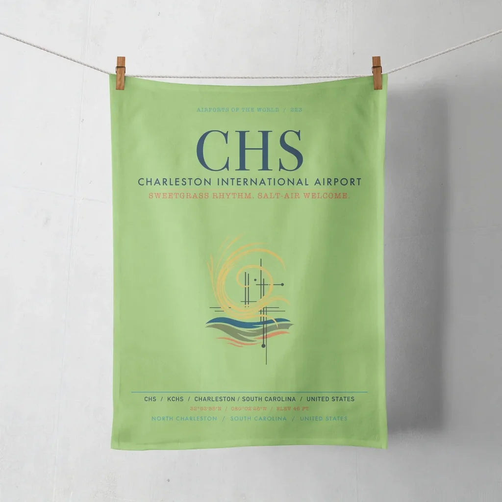 Charleston International Airport (CHS) design on light green towel