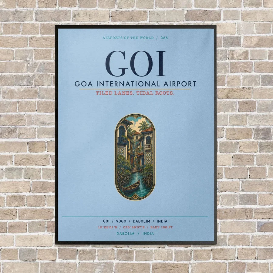 Goa International Airport Dabolim GOI vertical canvas print - framed - light blue background