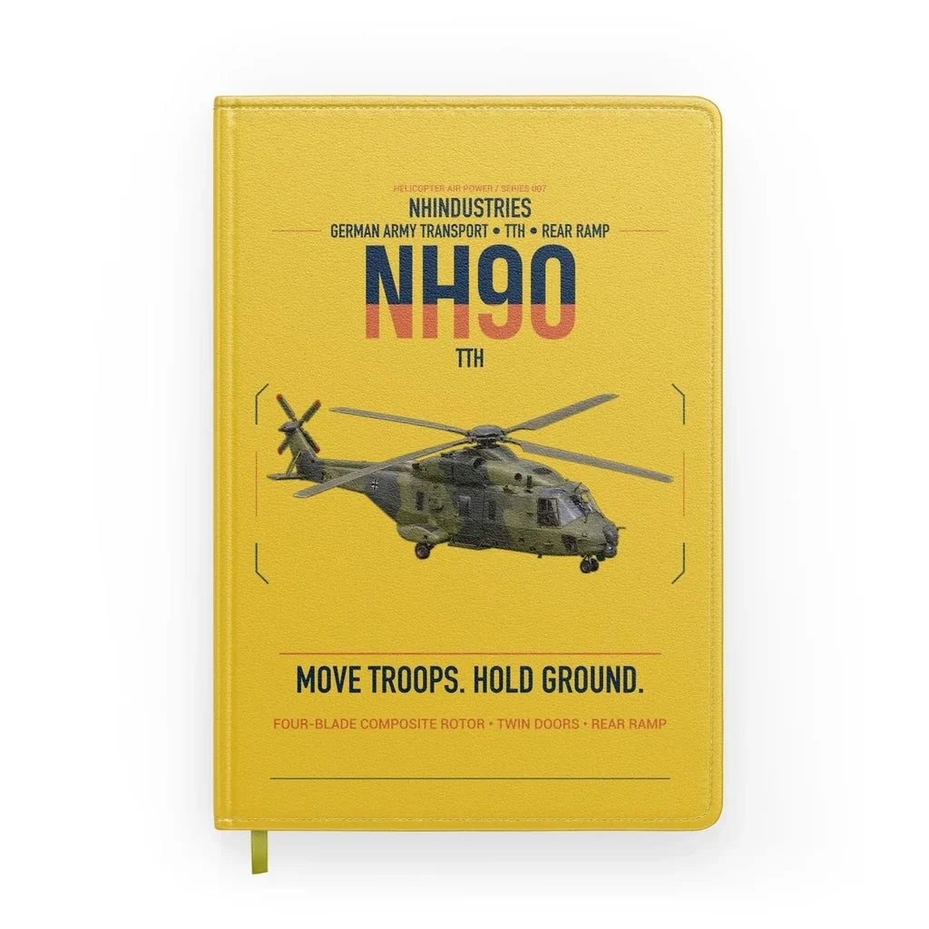 NHIndustries NH90 TTH design on yellow notebook