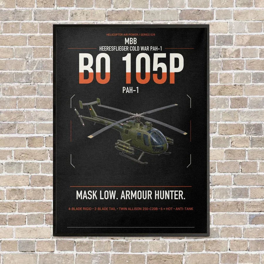 MBB BO 105P PAH-1 vertical canvas print - framed - black background