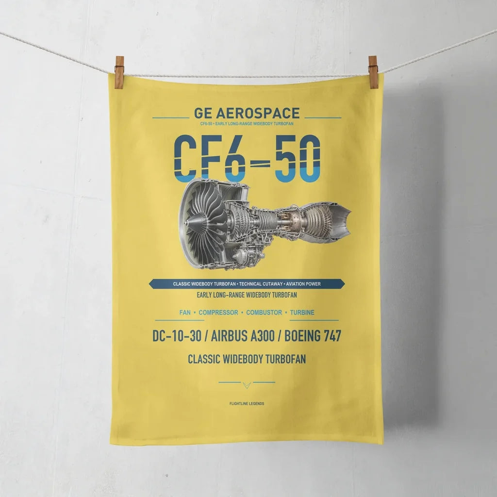 CF6-50 design on yellow towel