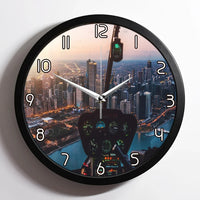 Thumbnail for Amazing City View from Helicopter Cockpit aviation design on premium wood and metal wall clock.