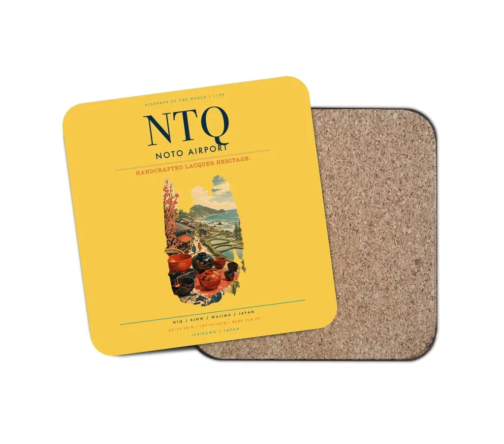 Noto Airport (NTQ) design on yellow 1 piece coaster