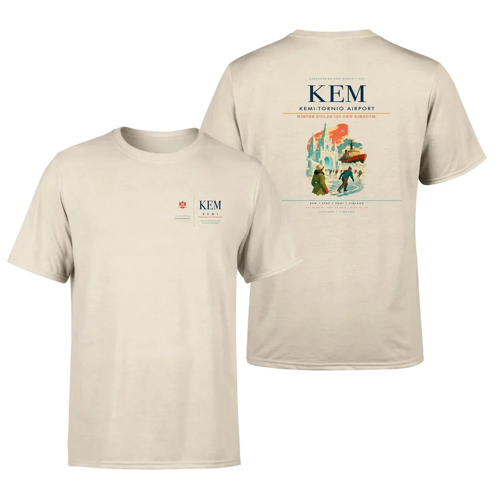 Kemi-Tornio Airport (KEM) design printed on beige double-side t-shirt
