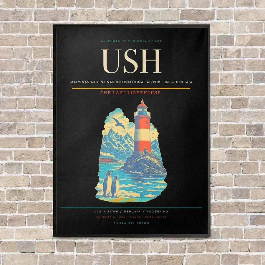 Malvinas Argentinas International Airport USH — Ushuaia vertical canvas print - framed - black background