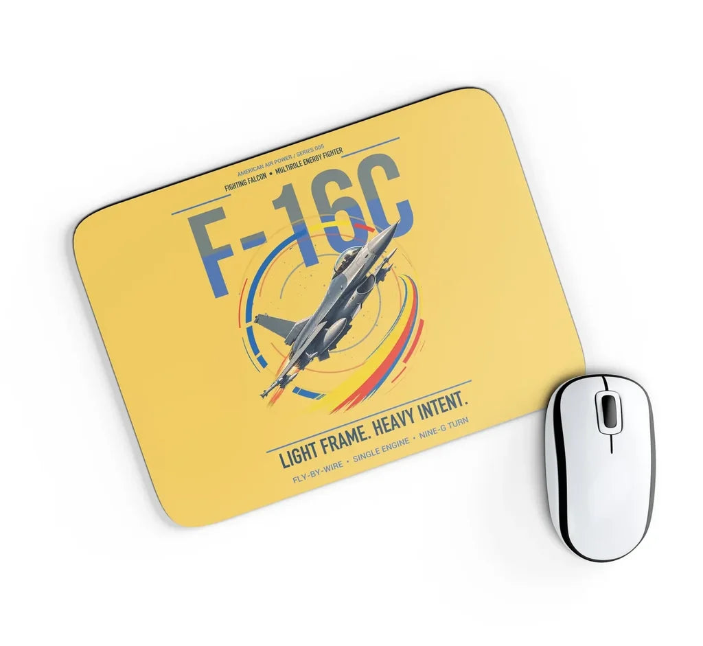 F-16C Fighting Falcon design on yellow rectangle mouse pad