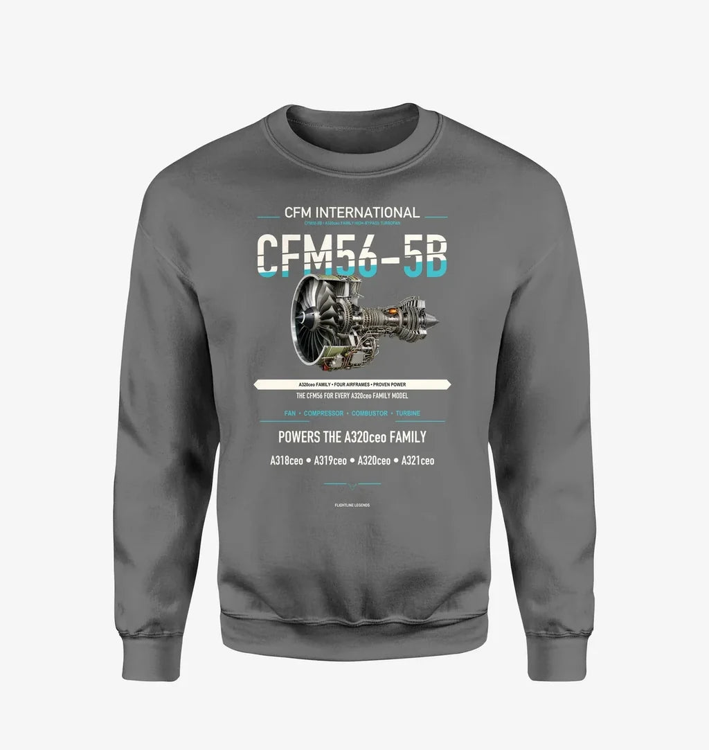 CFM56-5B design on gray sweatshirt