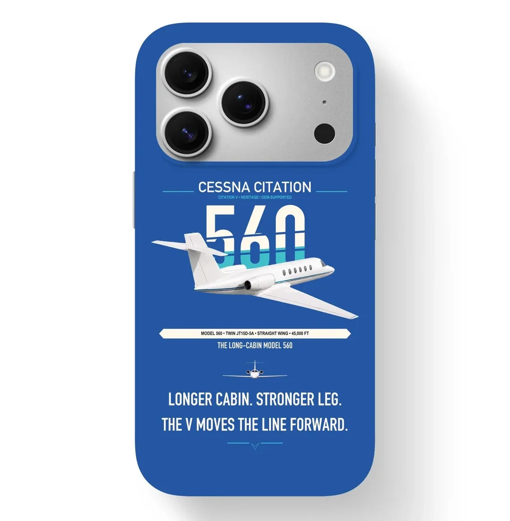 Cessna Citation 560 - Citation V design on blue magsafe iphone case, for iPhone 17 Pro