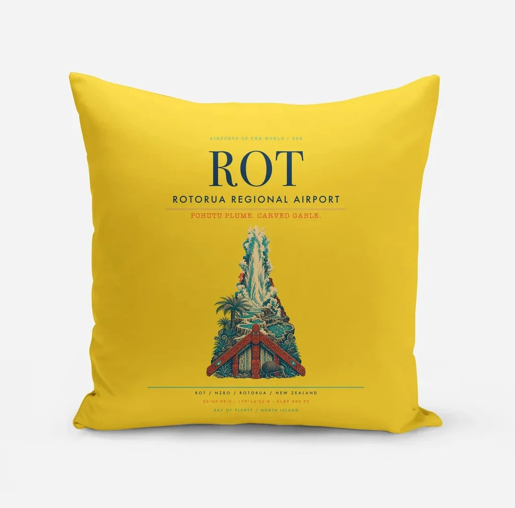 Rotorua Regional Airport (ROT) design on yellow pillow