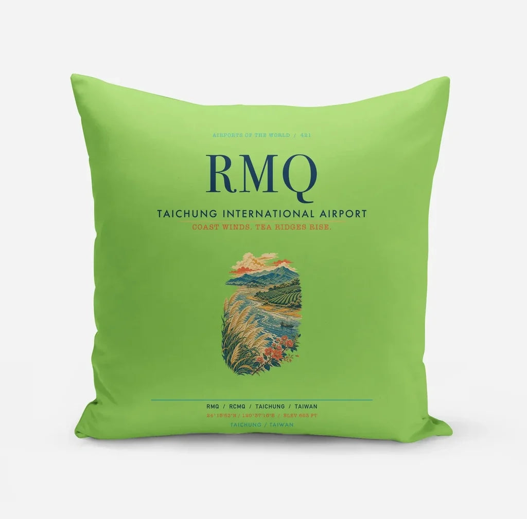 Taichung International Airport (RMQ) design on light green pillow