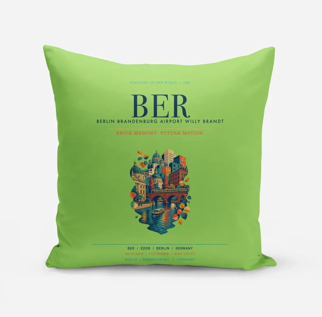 Berlin Brandenburg Airport Willy Brandt (BER) design on light green pillow