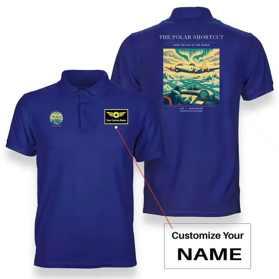 VINTAGE G4086 - The Polar Shortcut - Double-Side Polo T-Shirt design on blue+name