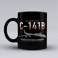 Thumbnail for C-141B Starlifter design on black ceramic mug, double-side print