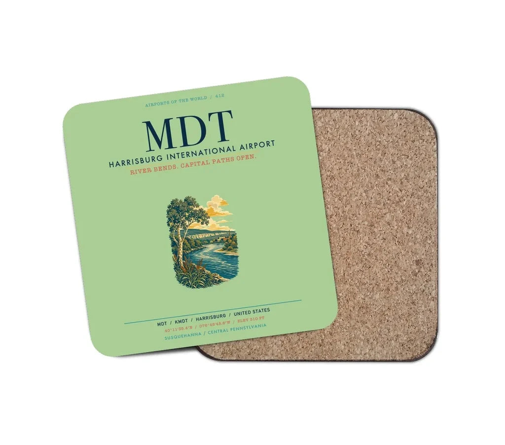 Harrisburg International Airport (MDT) design on light green 1 piece coaster