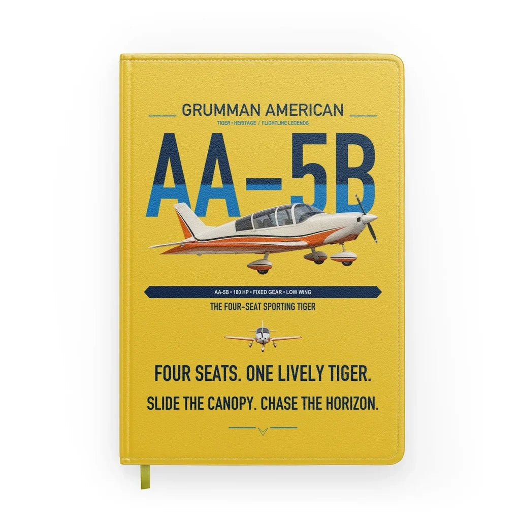 Grumman American AA-5B Tiger design on yellow notebook
