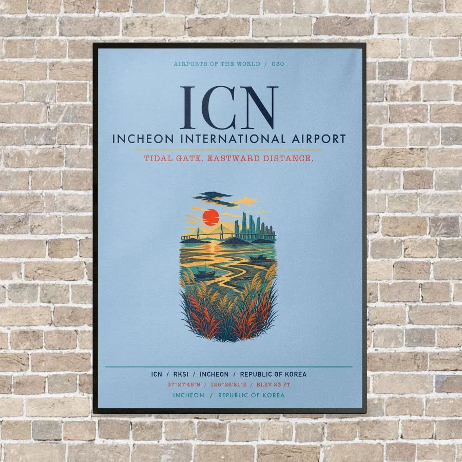 Incheon International Airport ICN vertical canvas print - framed - light blue background