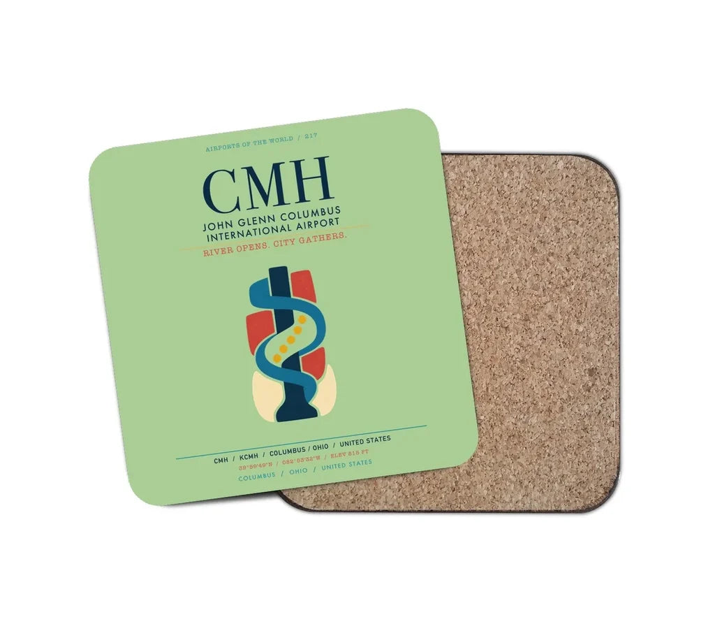 John Glenn Columbus International Airport (CMH) design on light green 1 piece coaster