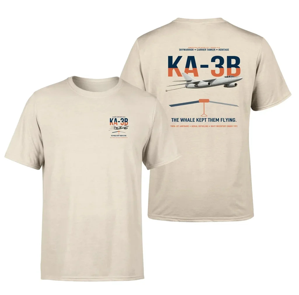 KA-3B Skywarrior design on beige double-side t-shirt, double-side print