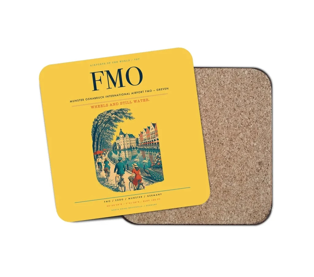 Munster Osnabruck International Airport (FMO) design on yellow 1 piece coaster