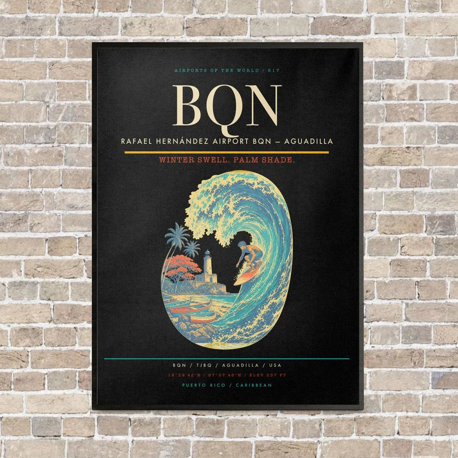 Rafael Hernández Airport BQN — Aguadilla vertical canvas print - framed - black background