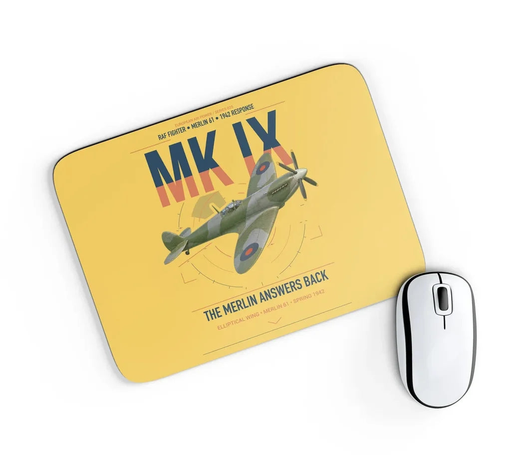 Supermarine Spitfire Mk IX design on yellow rectangle mouse pad