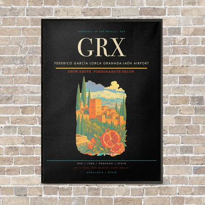 Federico García Lorca Granada-Jaén Airport GRX vertical canvas print - framed - black background