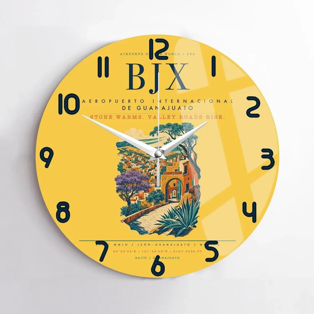 Aeropuerto Internacional de Guanajuato (BJX) design on yellow no frame wall clock