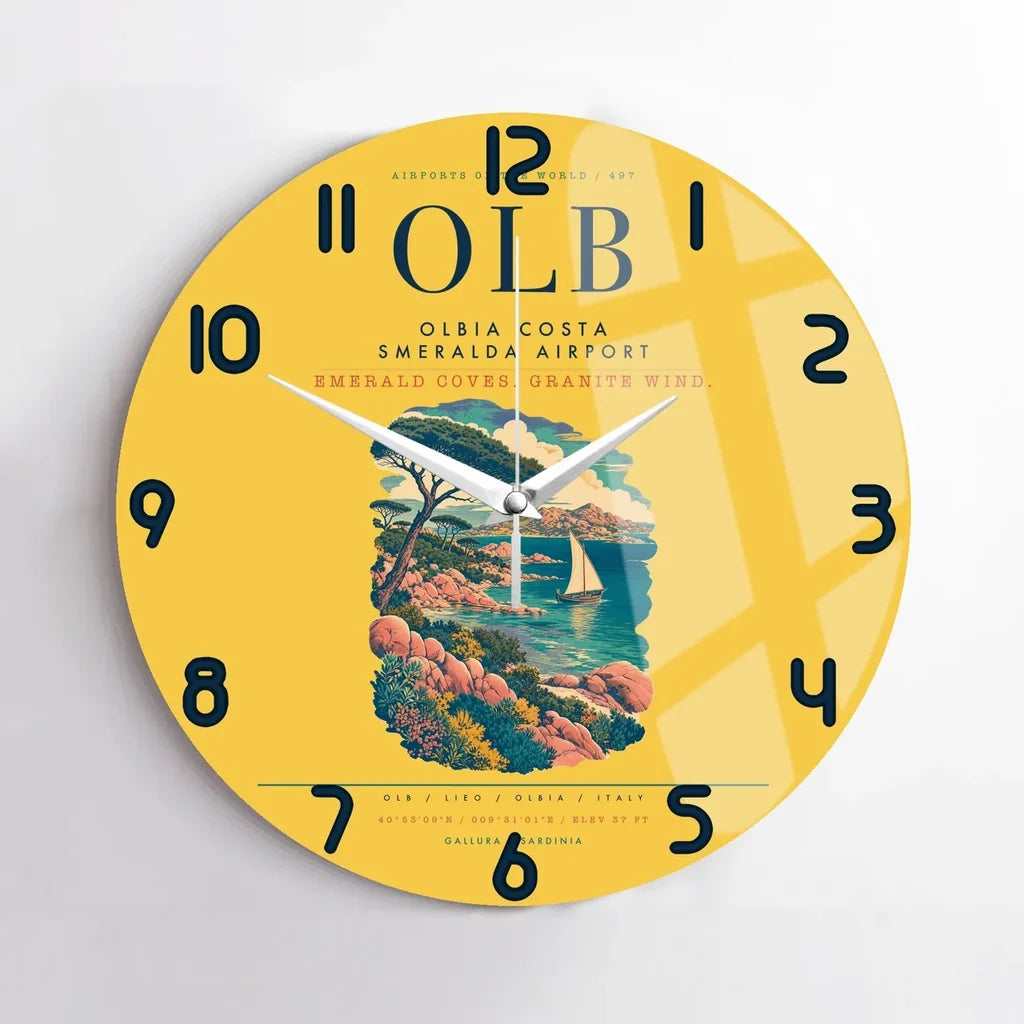 Olbia Costa Smeralda Airport (OLB) design on yellow no frame wall clock
