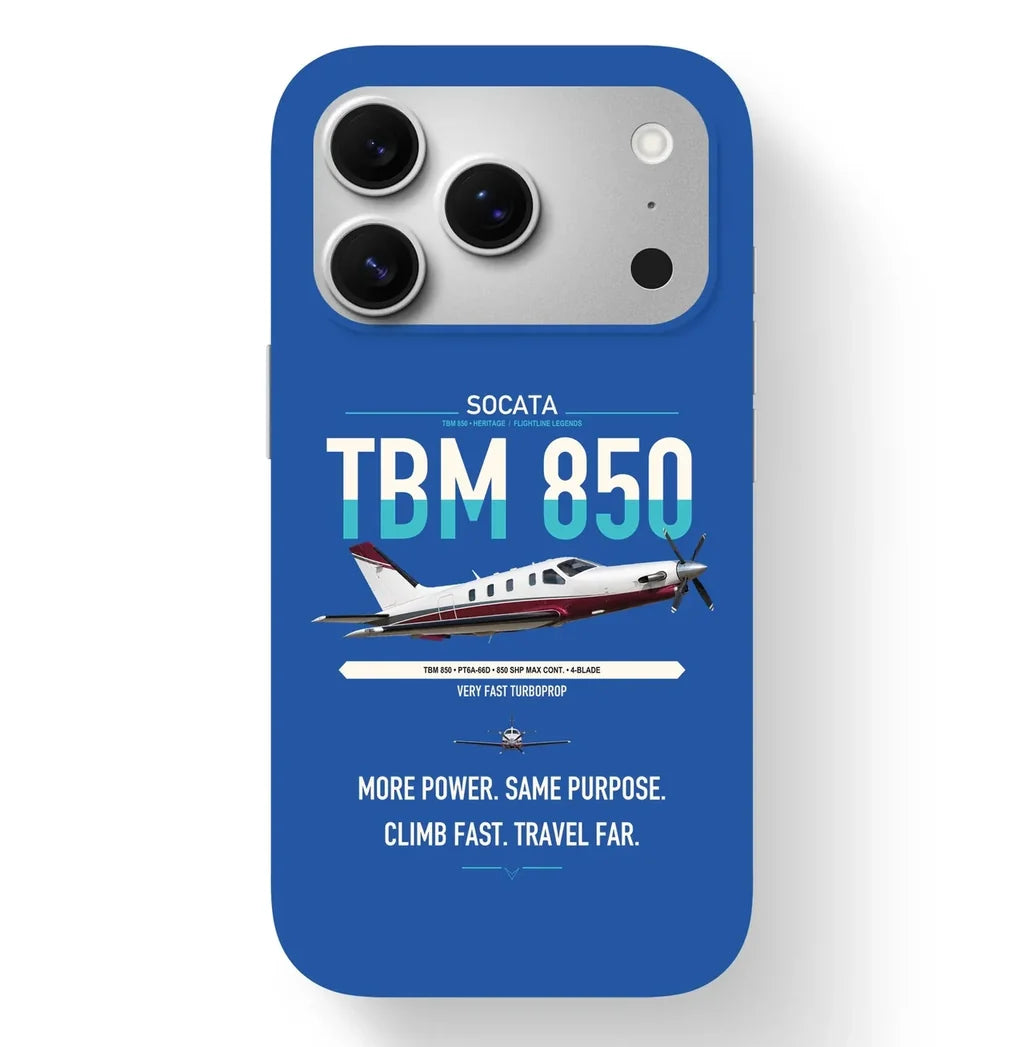 Socata TBM 850 design on blue magsafe iphone case, for iPhone 17 Pro