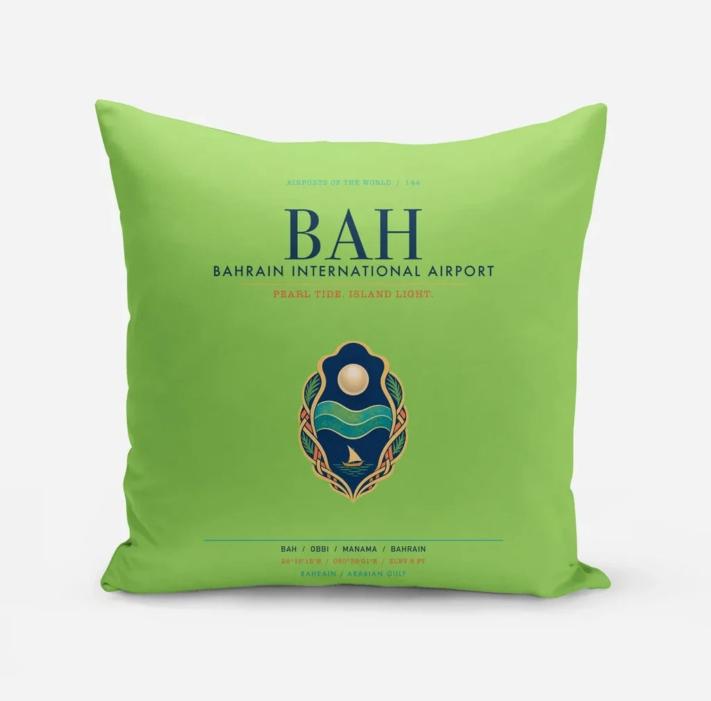 Bahrain International Airport (BAH) design on light green pillow