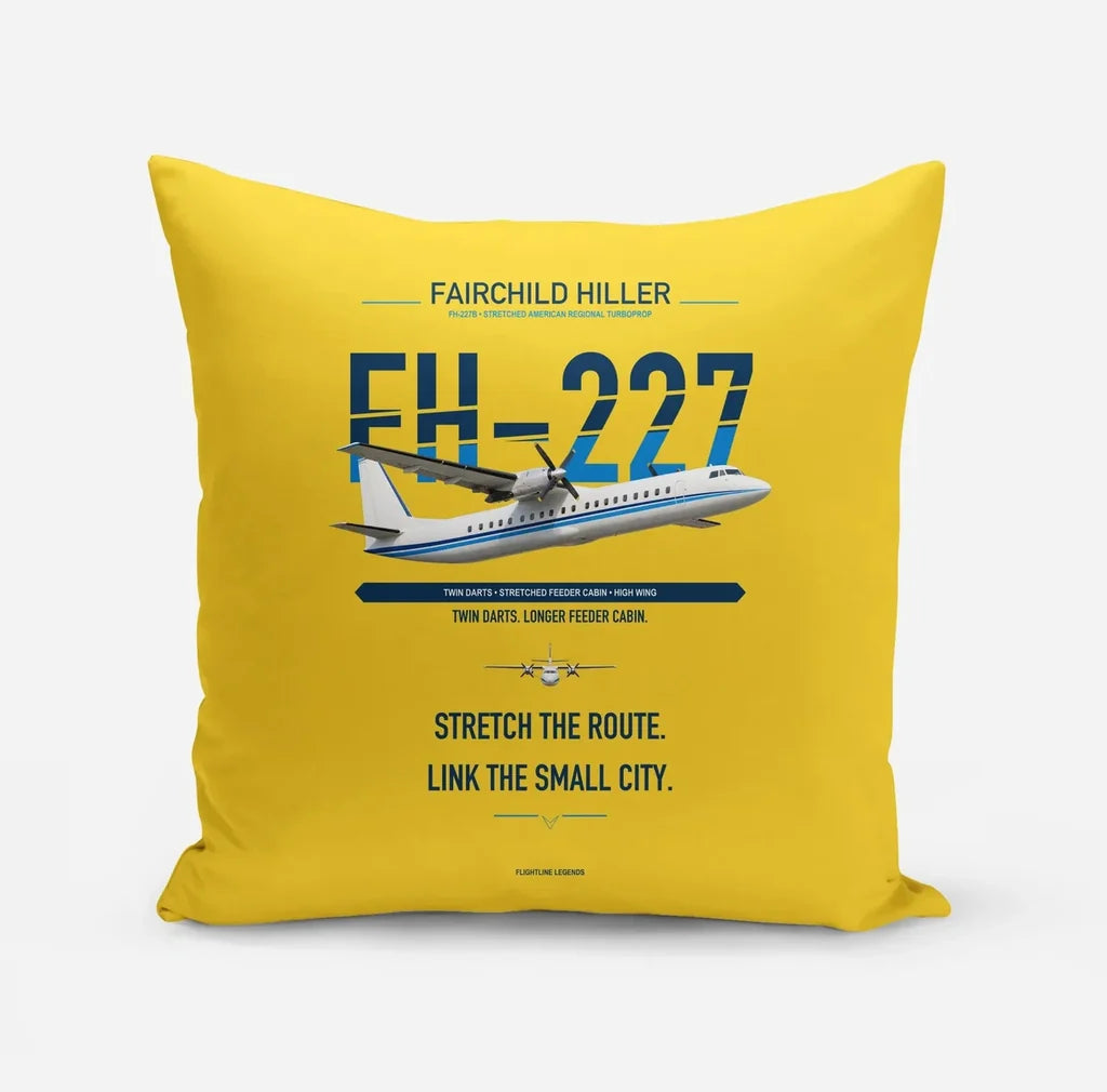 Fairchild Hiller FH-227B design on yellow pillow