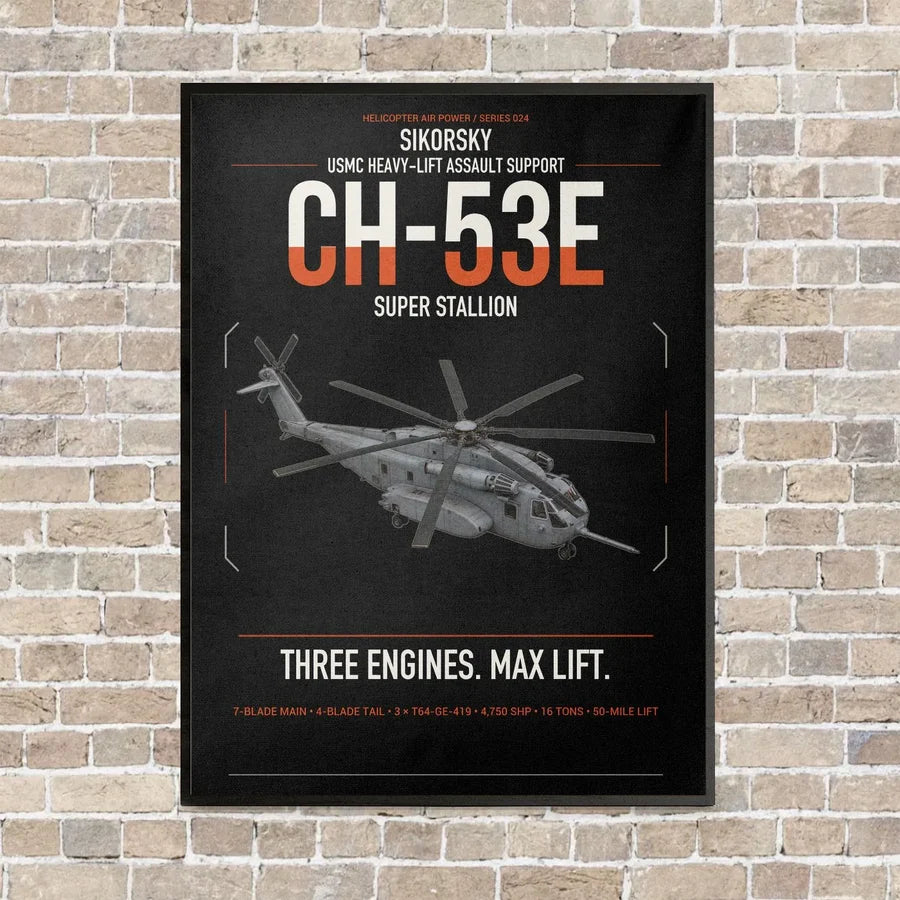 Sikorsky CH-53E Super Stallion vertical canvas print - framed - black background