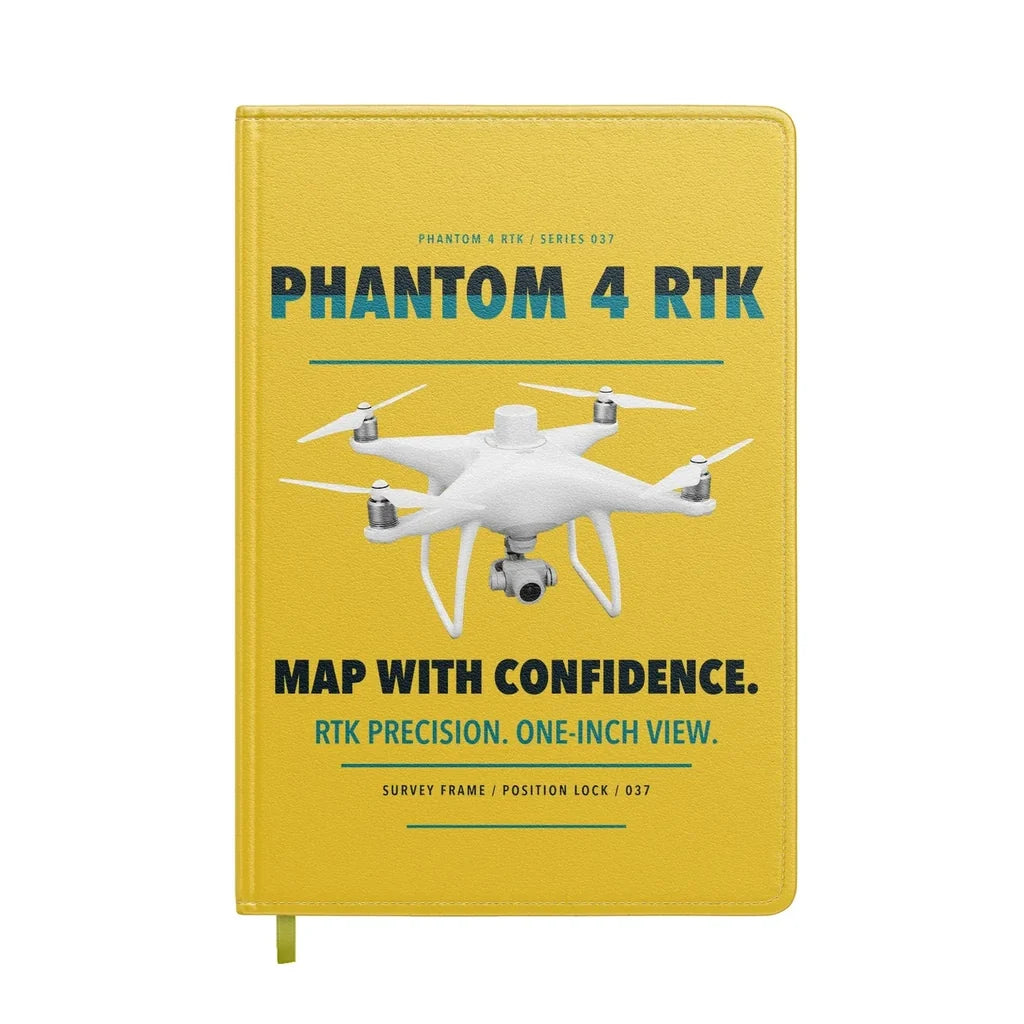 DJI Phantom 4 RTK design on yellow notebook