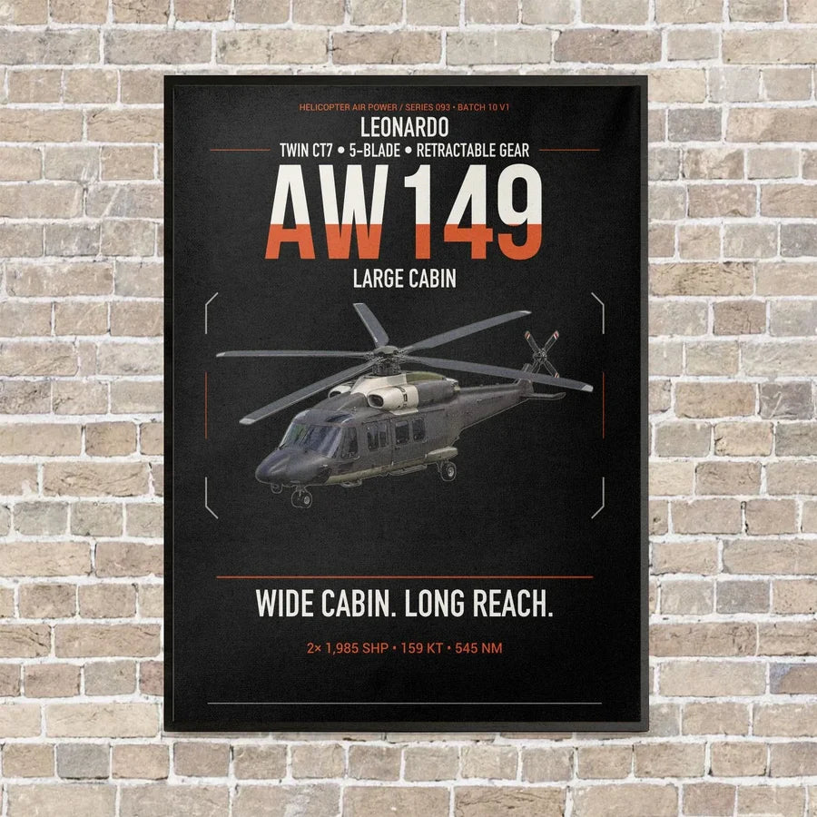 Leonardo AW149 vertical canvas print - framed - black background
