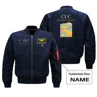Thumbnail for Camilo Daza International Airport (CUC) design on blue bomber jacket with custom name patch