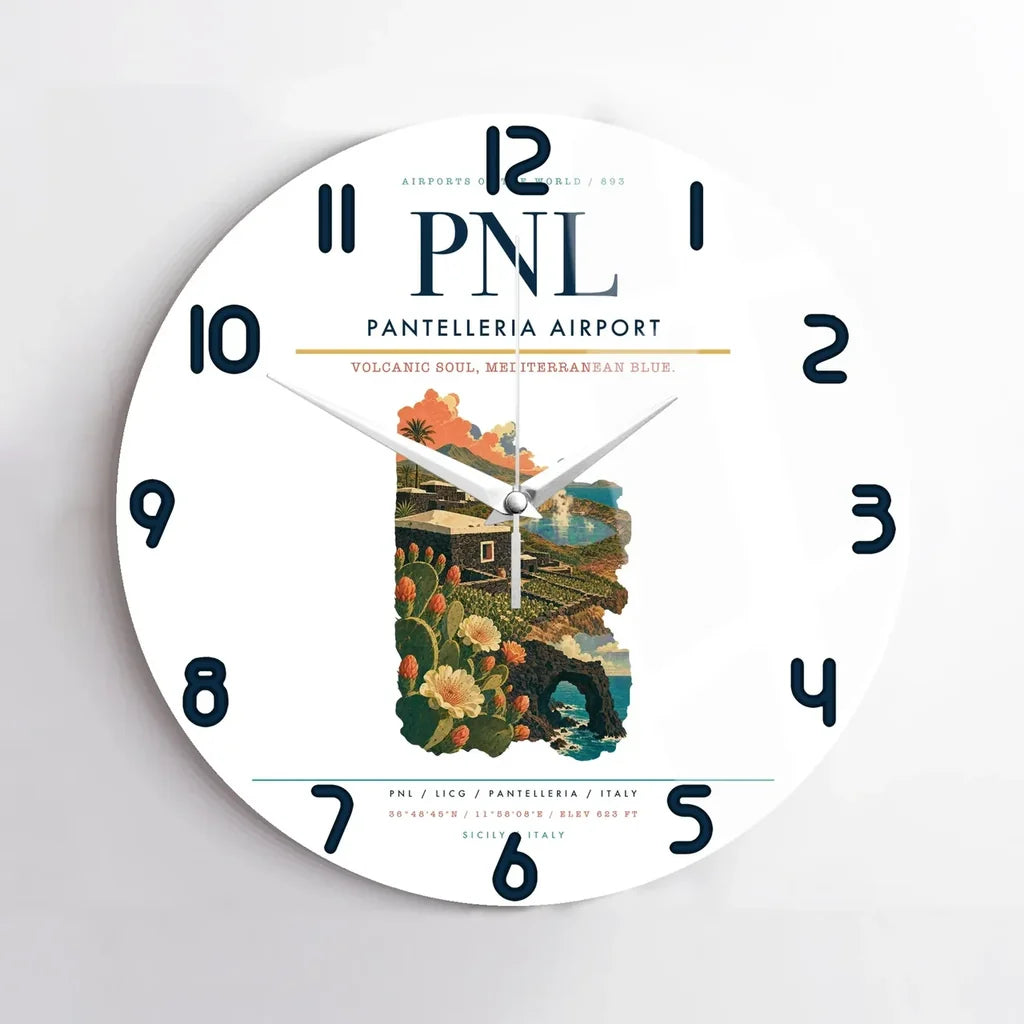 Pantelleria Airport (PNL) design on white no frame wall clock