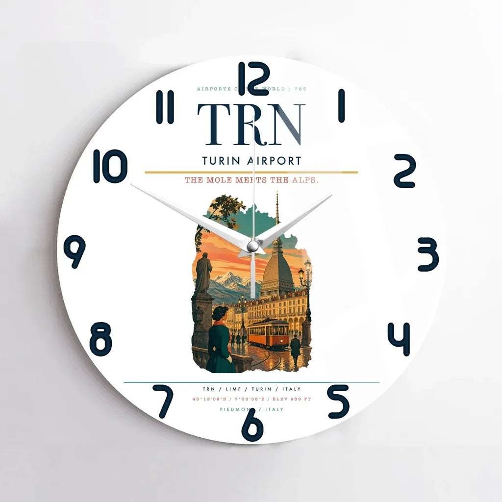 Turin Airport (TRN) design on white no frame wall clock