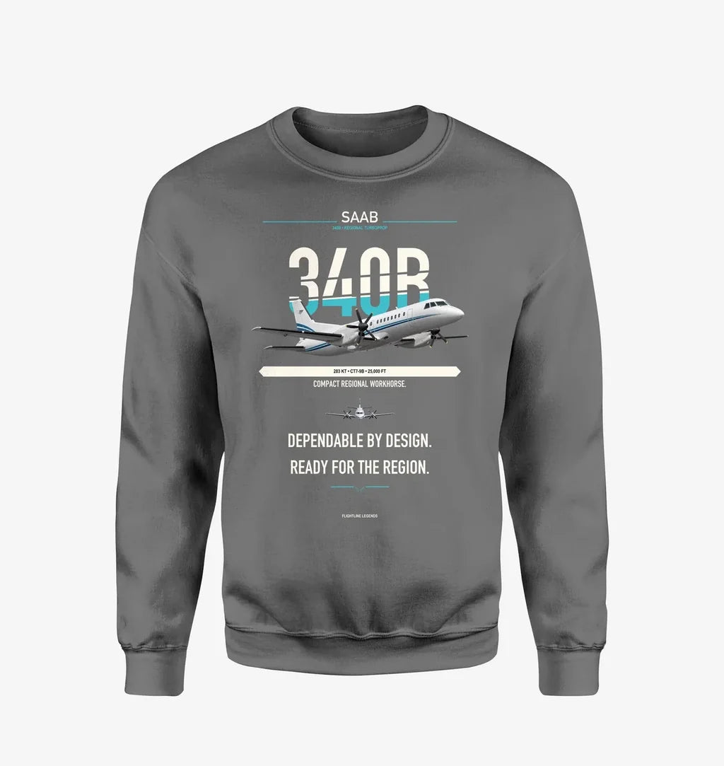 Saab 340B design on gray sweatshirt