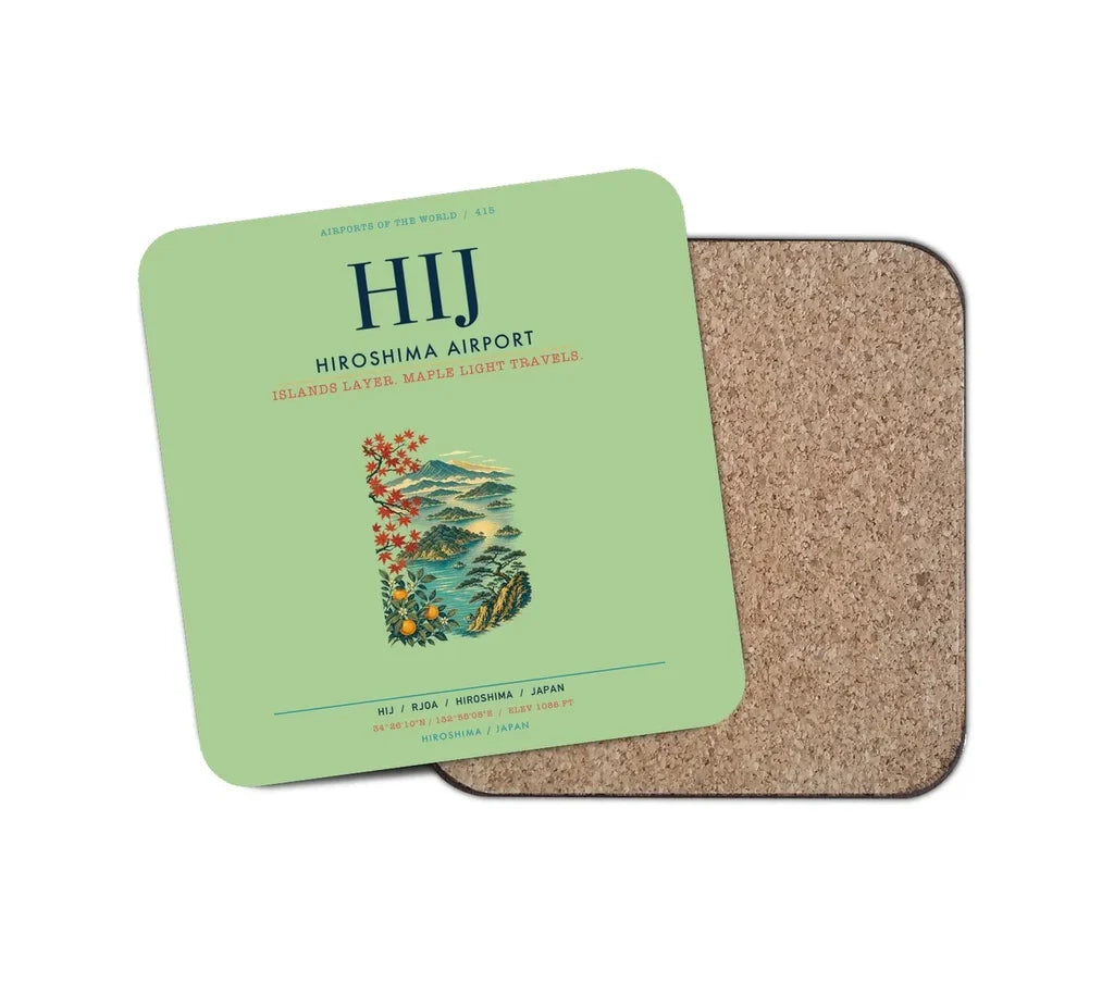 Hiroshima Airport (HIJ) design on light green 1 piece coaster