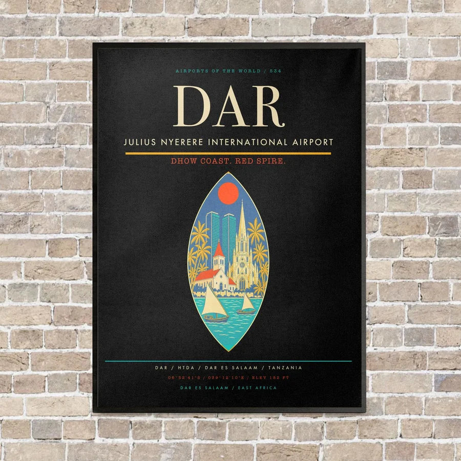 Julius Nyerere International Airport DAR vertical canvas print - framed - black background