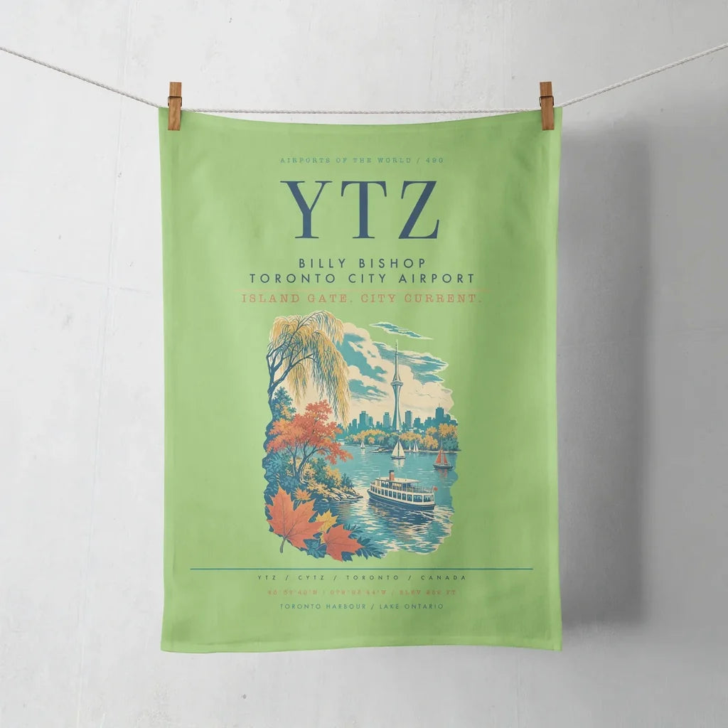 Billy Bishop Toronto City Airport (YTZ) design on light green towel