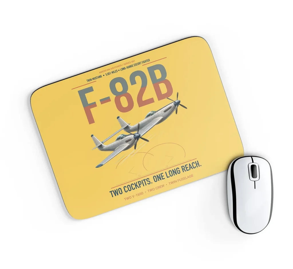 F-82B Twin Mustang design on yellow rectangle mouse pad