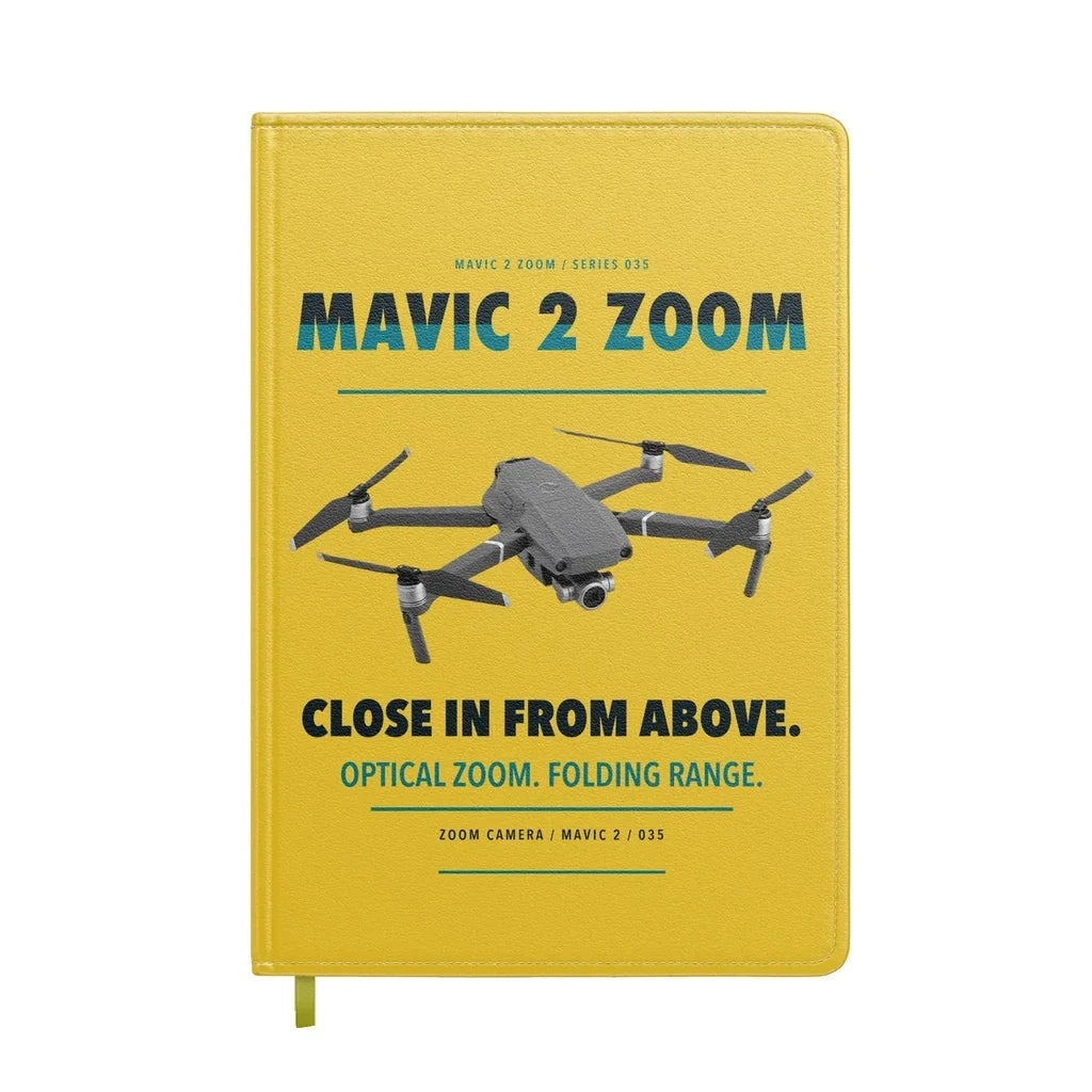 DJI Mavic 2 Zoom design on yellow notebook