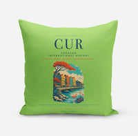Thumbnail for Curaçao International Airport (CUR) design on light green pillow