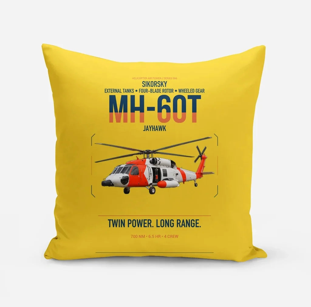 Sikorsky MH-60T Jayhawk design on yellow pillow