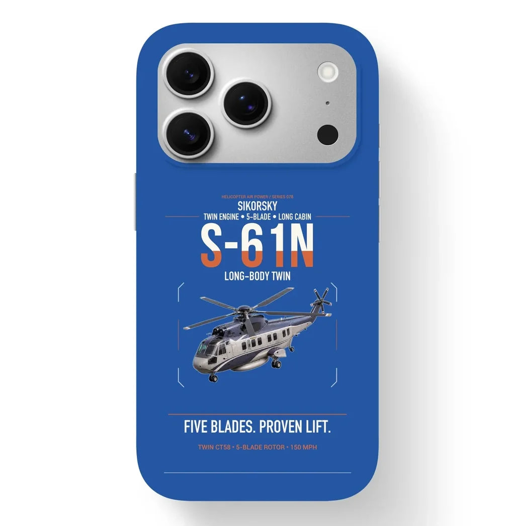 Sikorsky S-61N design on blue magsafe iphone case, for iPhone 17 Pro