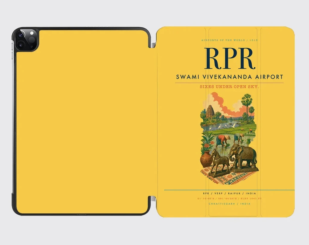 Swami Vivekananda Airport (RPR) design on yellow ipad tablet case