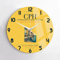 Thumbnail for Copenhagen Airport Kastrup (CPH) design on yellow no frame wall clock
